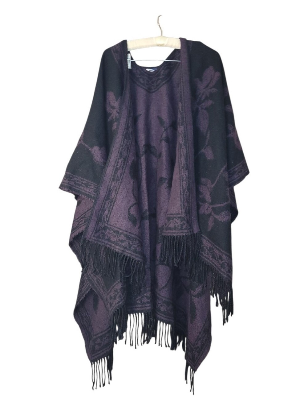 Soft Purple & Black Outerwear Poncho Cape O/S Boho Fall Warm